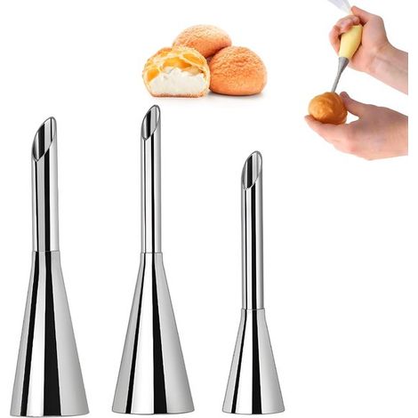 Set di 3 bocchette per decorare torte, sac à poche per crema, bocchette in acciaio inox, bocchetta decorativa per decorare torte, pasta di zucchero (1/5)