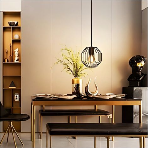 Suspension Géométrique Fer Noir - Douille E27 - Sans Ampoule - Style Contemporain