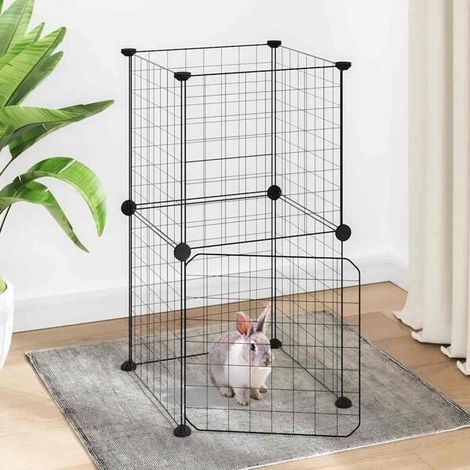 Cage pour animaux de compagnie 8 pièces avec porte, noire, 35x35 cm (1/4)