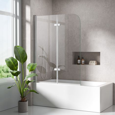 Pare baignoire pliant 100x140 cm, 2 volets, verre trempé 6 mm, pivotant – S'AFIELINA (1/5)