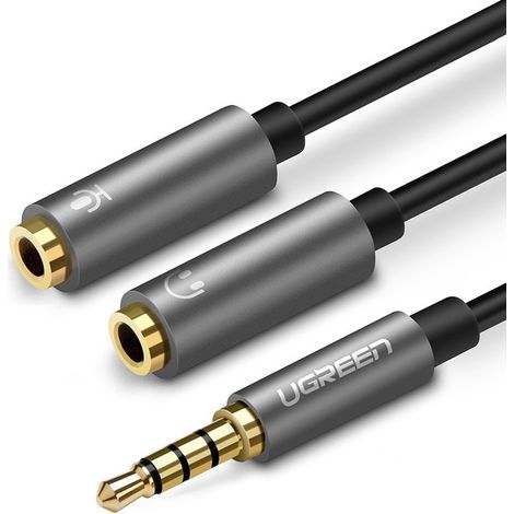 Splitter audio AUX ugreen AV141 con cavo mini jack da 3,5 mm (maschio) a cuffie + microfono (femmina), 20 cm (nero) (1/5)