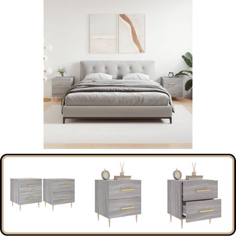Nachttische 2 Stk. Grau Sonoma 40x35x47,5 cm Holzwerkstoff - Nachttische - Wohnzimmerdeko - Grau - Holzmöbel - Möbelset