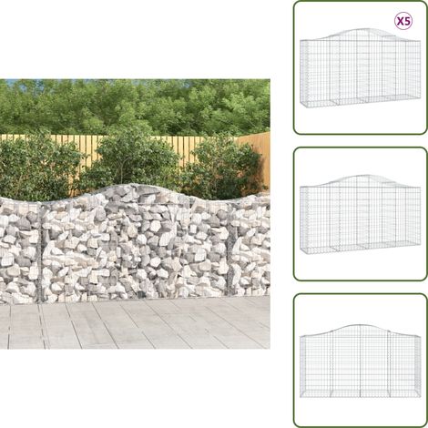 Paniers à gabions arqués 5 pcs 200x50x100/120 cm fer galvanisé - Panier De Gabion - Gabion - Mur De Gabion - Clôture Végétale - Décoration Jardin (1/5)