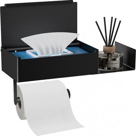 Rangement pour lingettes jetables avec organisateur mural, produits d'hygiène dissimulés pour une salle de bain élégante, finition noire mate assortie à un décor moderne (1/4)