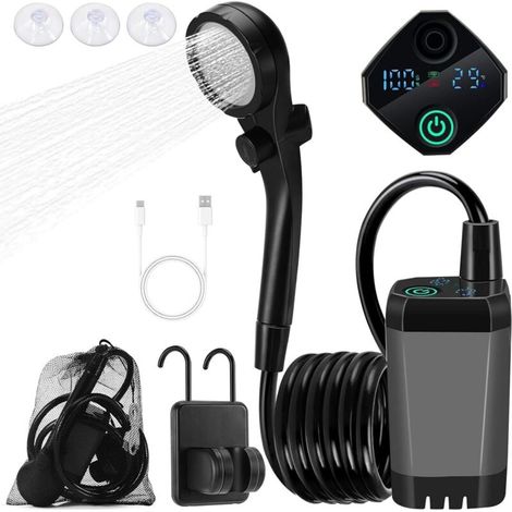 Kit Douche de Camping, 6000mAh Pompe de Douche Électrique Rechargeable, Douche Portable avec Affichage Numérique Intelligent (1/4)