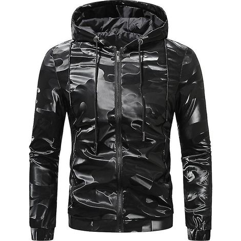 Veste de sport homme coupe-vent décontractée à capuche camouflage - XL - Noir (1/4)