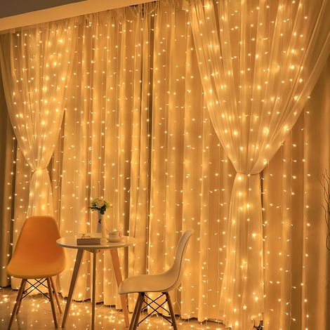 RCBBETT ZA SAS Rideau lumineux style glaçon connectable, 3 m x 3 m 300 LED, blanc chaud ou blanc froid, 8 modes, IP44 étanche, prise EU, décoration intérieure et extérieure pour Saint-Valentin, fête (1/5)