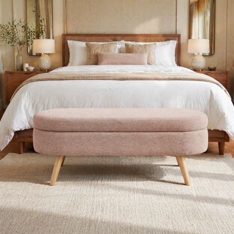 Meuble rangement banc 110 cm velours rose OKMYHOME (1/5)