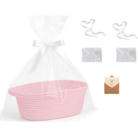 Panier Cadeau Tressé - 1 Unité - Tissu Doux - Avec Ruban Et Carte - Pour Mariage Anniversaire - Rose 30,5x20,3x12,7cm (1/5)