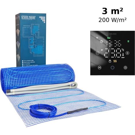 Kit chauffage au sol 3 m², 200 W/m² + thermostat Wi-Fi programmable Premium TSM-20, verre trempé 3mm (1/5)