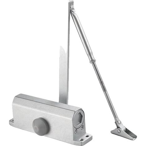 Cierrapuertas hidráulico regulable, capacidad de 80 kg, color plata, posición L. (1/2)