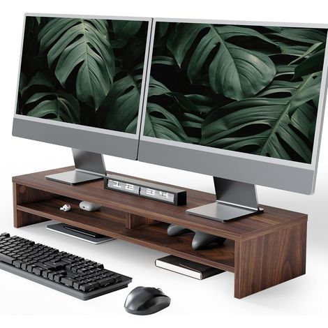 Support Ecran PC, 80cm, Pour Ordinateur Moniteur TV, Marron (1/5)