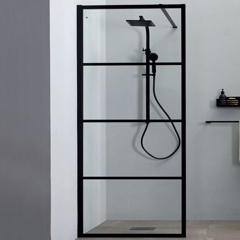 Parete Doccia Bo x Walk-In da 80 cm H203 cm Profili Nero Opaco - Vetro Temperato da 8mm Reversibile (1/5)