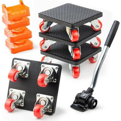 4 roulettes de déménagement avec système de levage de charge - capacité de charge de 400 kg - roulettes pivotantes à 360° - roulettes pour meubles lourds - avec rouleaux de transport - pour le déplace (1/5)