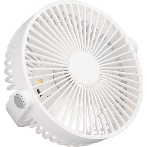 Ventilateur électrique portable rechargeable USB, 3 vitesses, orientable à 360°, avec veilleuse intégrée pour le camping en dortoir. (1/5)
