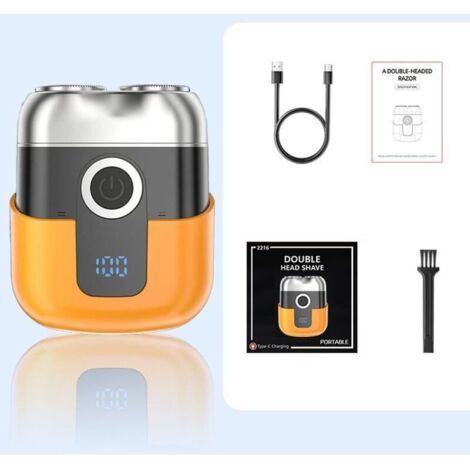 Mini Electric Shaver for Men with LED Display, IPX6 Waterproof, Portable, Quiet and Washable, Orange (1/4)