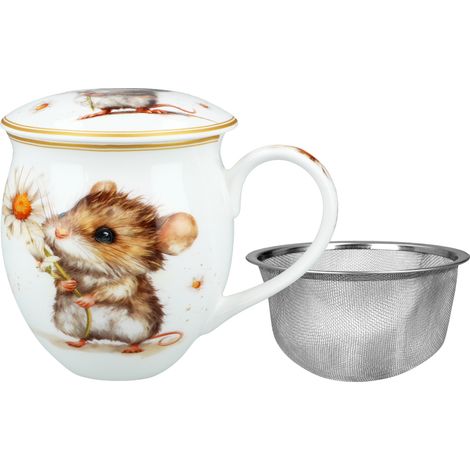 Vaso para orinal Carmani de 430 ml con colador y tapa - ratón En el jardín