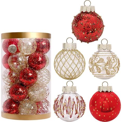 Juego de 25 bolas navideñas 2024, adornos de bolas navideñas rojas, decoración para la cima del árbol, cinturón para árbol de Navidad, para decoración navideña de interiores, bodas, fiestas al aire li (1/5)