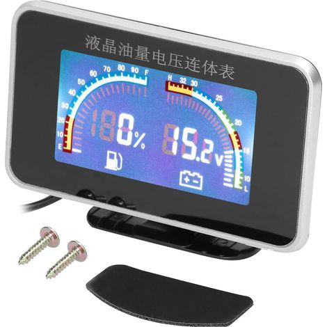 Indicador digital de nivel de combustible LCD 2 en 1 para automóvil, voltímetro, instrumento universal de 9-36 V para automóvil, camión, SUV y RV. (1/5)