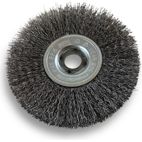 Brosse circulaire ACIER Ø 125 mm Epaisseur 1 rang Fil dur 0.30 mm ondulé Alésage 16 mm Touret meuleuse affûteuse ponceuse Brossage décapage polissage dérouillage Kibros 214126AT (1/5)