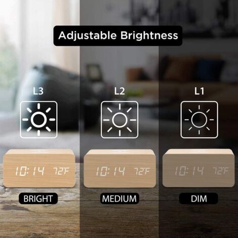 Sveglia Digitale in Bambù con Carica Wireless, Display LED Tempo, Temperatura e Suono per Camera da Letto, Ufficio (1/4)