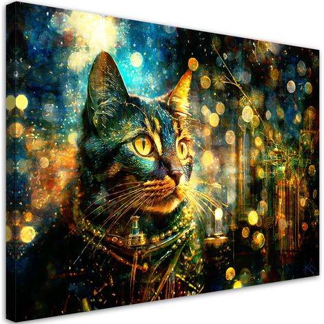Tableau sur toile Tableau sur toile Chat sur fond abstrait 100x70 (1/5)