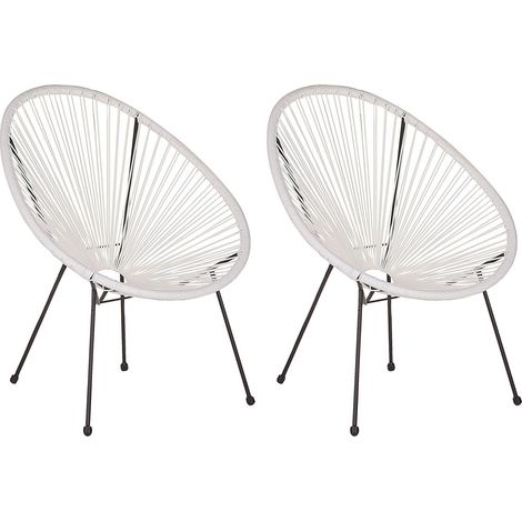 Set di 2 Sedie da Giardino Bianche Rattan Sintetico Stile Spaghetti Acapulco