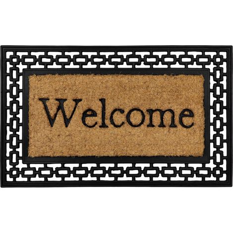 Mila Embossed Rubber Tuffscrape Doormat, 45x75cm, Welcome (1/4)