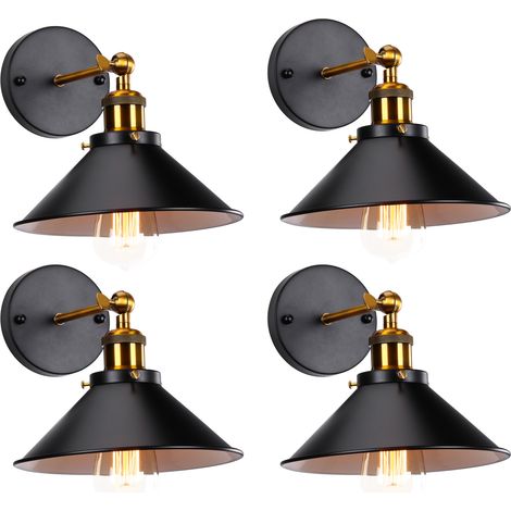 Applique Mural Industrielle Vintage E27 22cm Lampe Mural Réglable 2 en 1 Luminaire Plafonnier Noir et Blanc 4PCS (1/5)