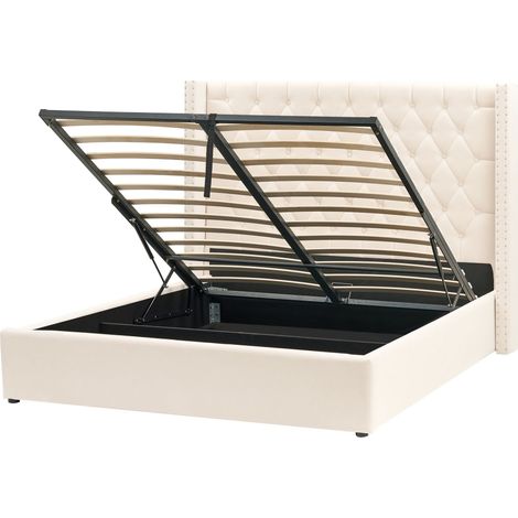 Letto contenitore velluto bianco sporco 160 x 200 cm Lubbon (1/5)