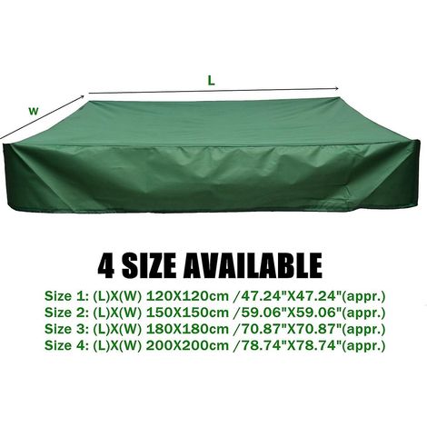 Bâche pour bac à sable 150x150 cm, imperméable, protection UV 70%, avec cordon de serrage, verte (150x150 cm) (1/5)