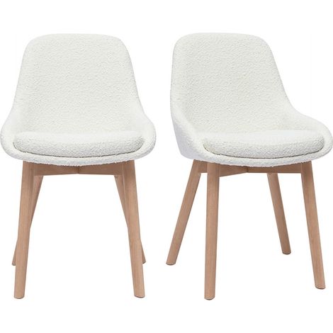 Sedie scandinave in tessuto effetto lana bouclé bianco e legno chiaro massello (set di 2) HOLO