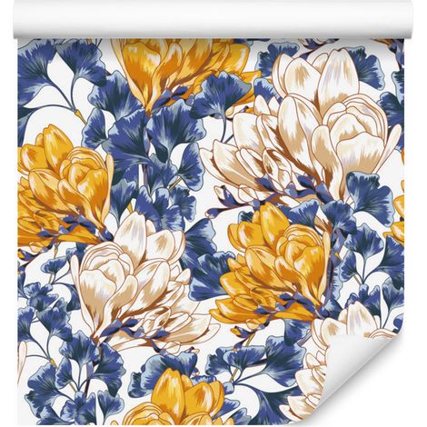 Papier peint à motifs de fleurs de magnolia colorées pour salon et chambre 50x1000 cm (1/5)