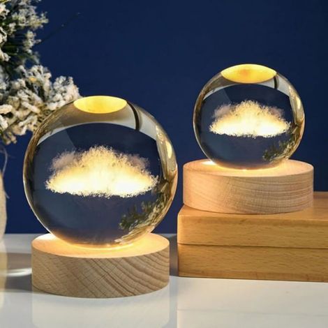 Veilleuse boule cristal 3D pour décoration bureau, système solaire avec base bois, thème espace DECORATION LUMINEUSE (1/5)