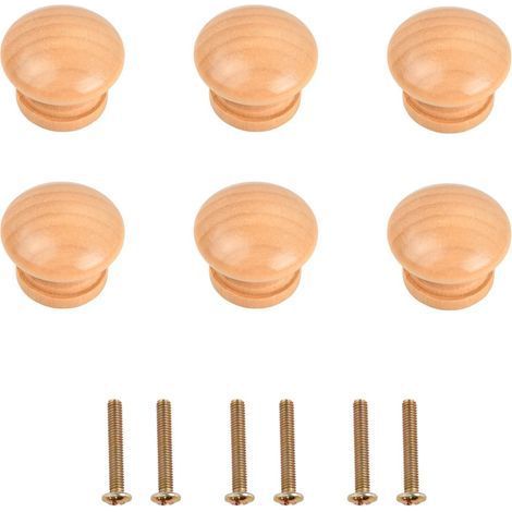 6 Pièces Bouton de Meuble Bois, Rond Naturel, 30x20mm, Pour Tiroir Placard Cuisine Chambre (1/5)