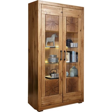 Vitrine 110cm, Wildeiche massiv geölt, montiert, WINNIPEG-69 (1/5)