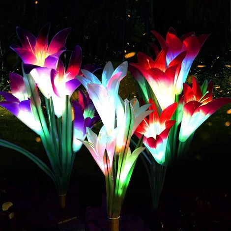 Outdoor Solar Lights 3 Pack Solar Garden Lights with 12 Lily Flowers LED Lamps Decoration for Patio Landscape Driveway (1/5)