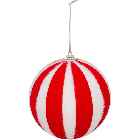 Déco Sapin Boule de Noël D 10 cm rayé Rouge et Blanc - Feeric Christmas (1/2)