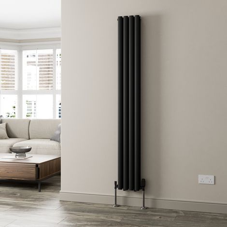 Black Oval Column Designer Radiator Vertical Horizontal 1800 x 240mm Double Panel