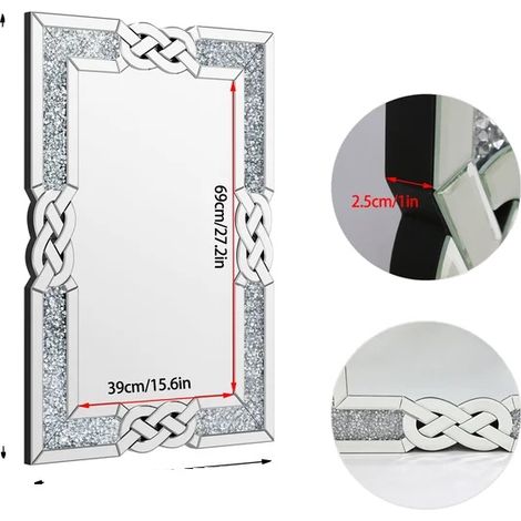 Espejo de pared con marco decorativo y diversas opciones de montaje, color plata, 90x60cm. (1/2)