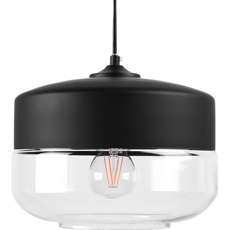 Lámpara colgante pantalla de cristal transparente negra diseño moderno redondo geométrico Murray