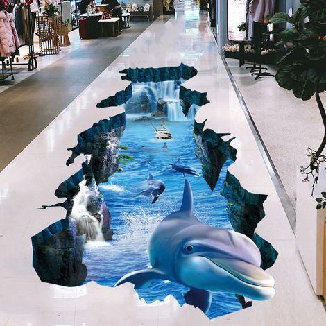 3D Wandaufkleber „Zerbrochener blauer Delfin“ aus der Ozeanwelt, realistisch