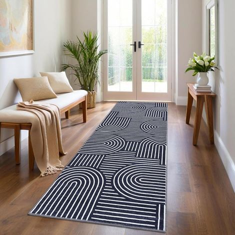 Tapis Lavable Antidérapant, Moquette à Poils Courts En Polyester Avec Motif Arc-En-Ciel Abstrait, Résistant Aux Taches Et à l'Eau Pour Salon, Chambre à Coucher Et Bureau - bleu /60230cm (1/5)