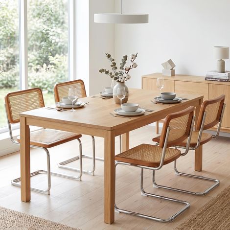 Lot de 4 Chaises Moyen Siècle - Design Cantilever et Cannage Rotin - Coussin confortable et Pieds Chromés - Idéal Salon et Cuisine, Marron (1/5)