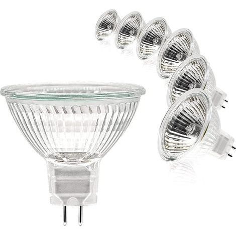 Ampoules Halogènes, Ampoule Spot MR16, Ampoule 12V 20W, Ampoule gu5.3 Ampoule MR16 Dimmable, 2 Broches Ampoules Halogène Blanc Chaud 2700K, Couvercle en Verre pour Plafonnier, Pack de 6 (1/5)