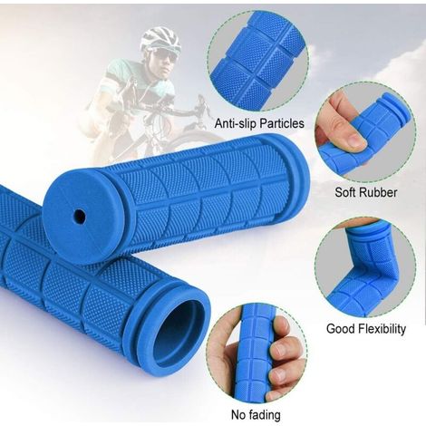 Paire de poignées de vélo ergonomiques en caoutchouc souple antidérapant (bleu foncé)