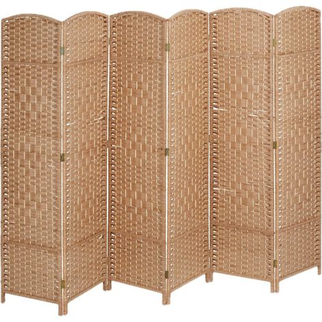 Paravent pliable à 6 volets brise-vue salon chambre 170 x 241 x 2 cm style naturel élégant en bois nature (1/5)