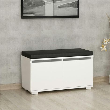 Banc à chaussures blanc assise et 4 niches fermées MARFA (1/5)