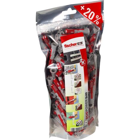 Fischer – Cheville pour support plein 535980 DUOPOWER 8 Big Pack – Longueur 40 mm – Quantité 120 pc(s) – Pour béton cellulaire et plâtre