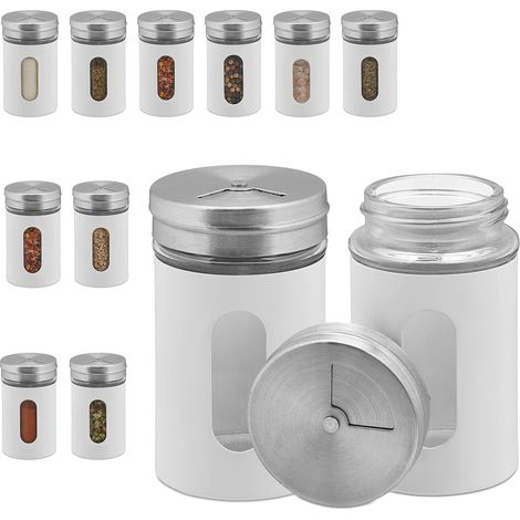 Lot de 12 Saupoudreuse à épices, 3 Tailles, Verre et Acier Inoxydable, 90 ML, Cuisine